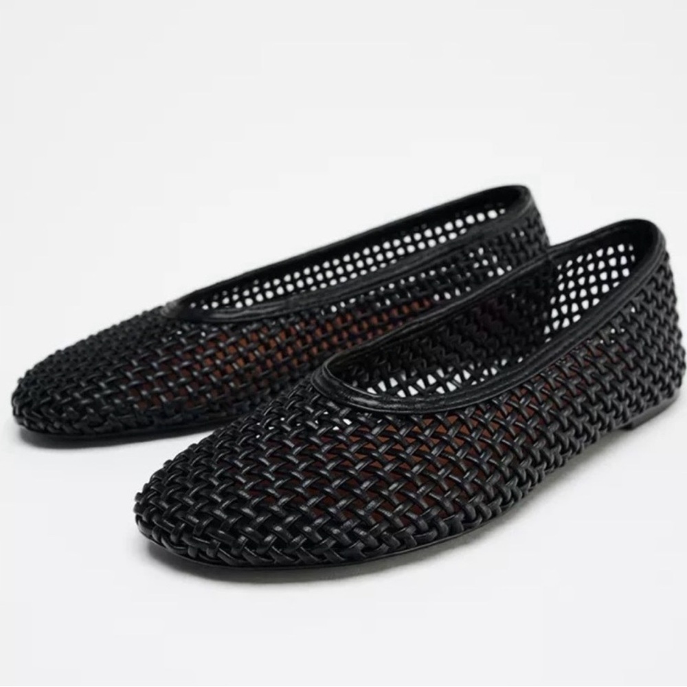 Zara Woven Ballet Flats - Black, Size 42